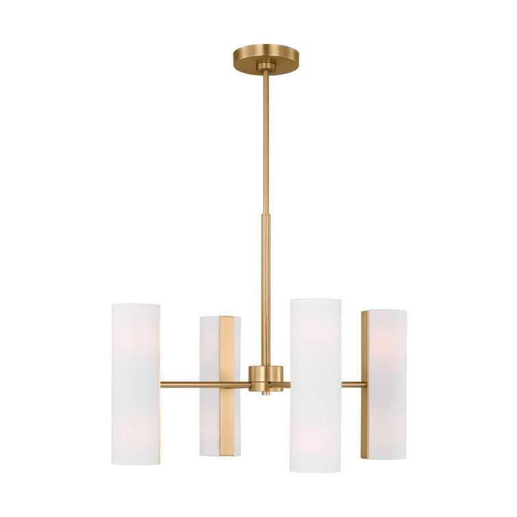 Capalino Mid-Century Satin Brass 8-Light Chandelier with Linen Shades