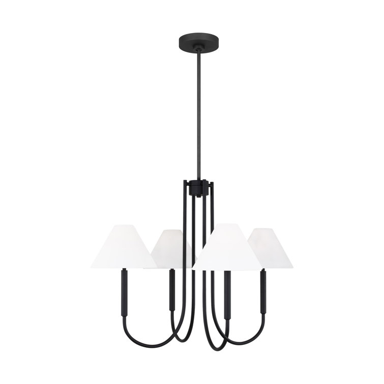 Midnight Black 5-Light Chandelier with White Linen Shades