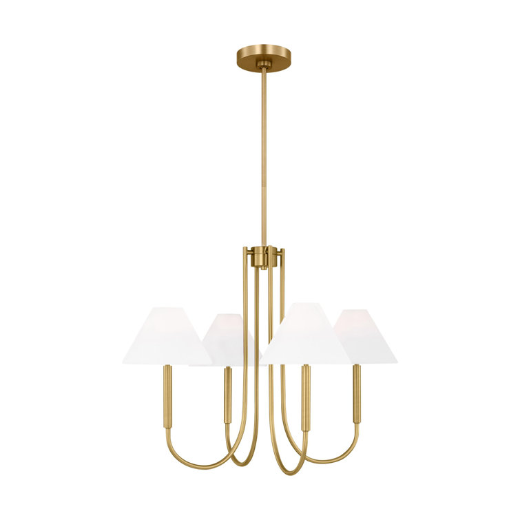 Satin Brass 5-Light Chandelier with White Linen Shades