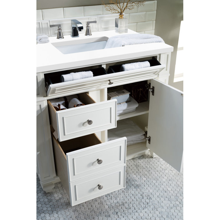 Bright White Plywood Single Vanity with Carrara Marble Top