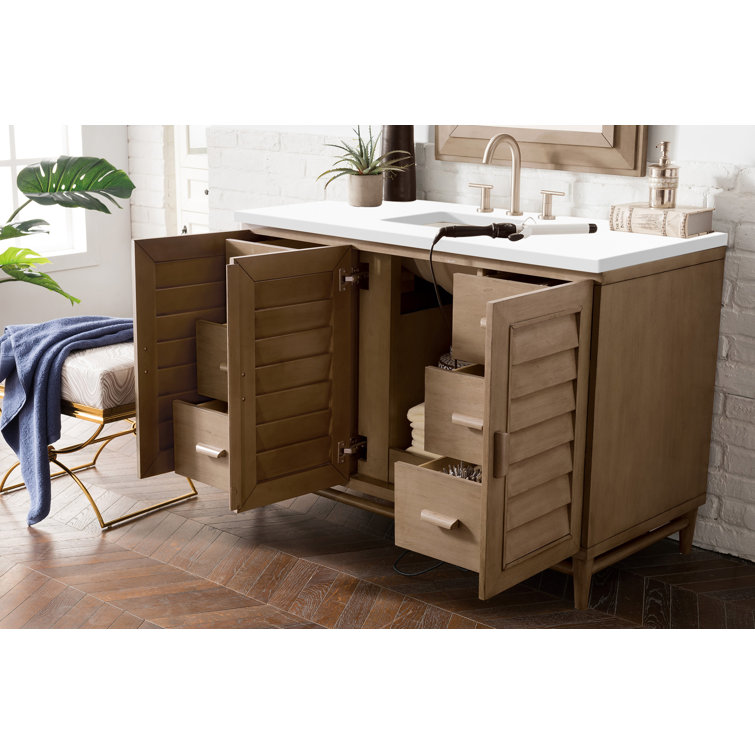 Portland 48" Whitewashed Walnut Single Vanity with Solid Wood Doors