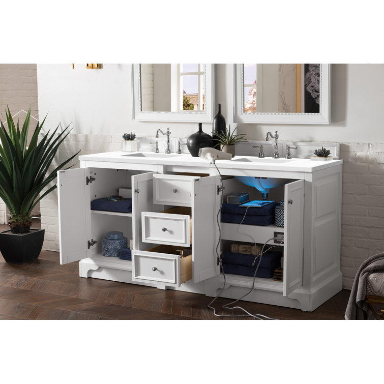 Bright White 72" Double Freestanding Plywood Vanity Cabinet