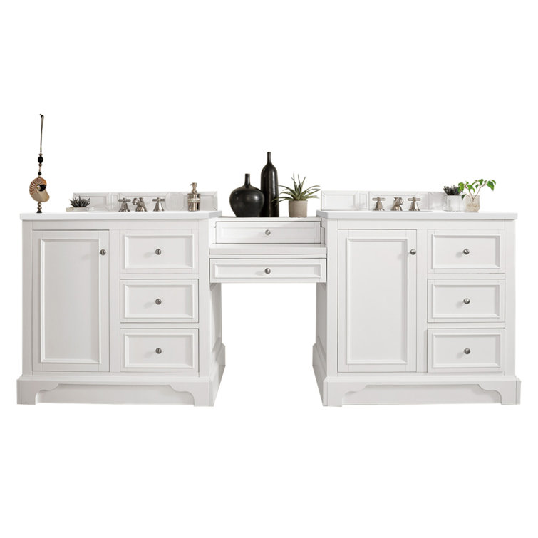 Bright White Solid Wood Double Vanity with Carrara Marble Top