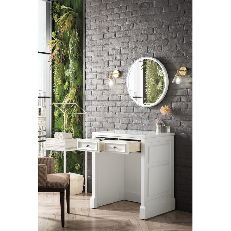 Bright White Solid Wood Vanity with Quartz Top