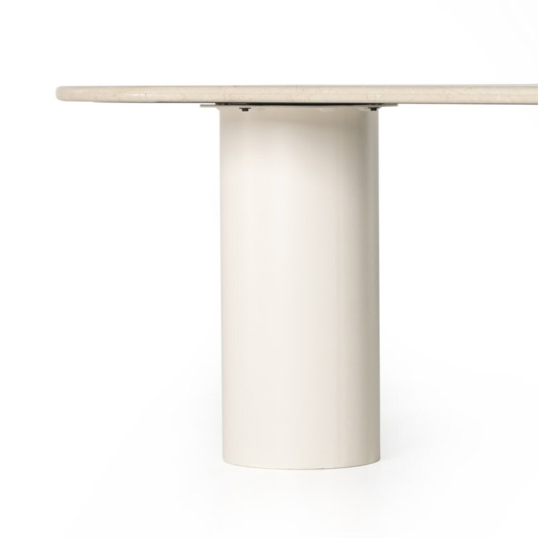 Ivory Oval Marble Dining Table with Iron Base for Six
