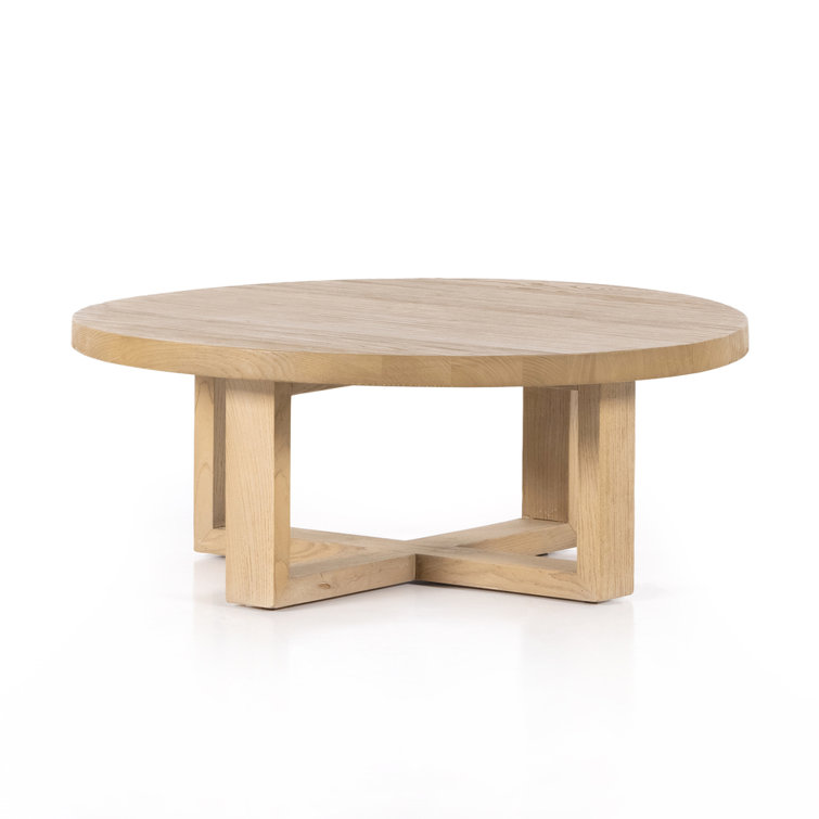 Wells 39'' Natural Brown Wood Round Coffee Table with Storage