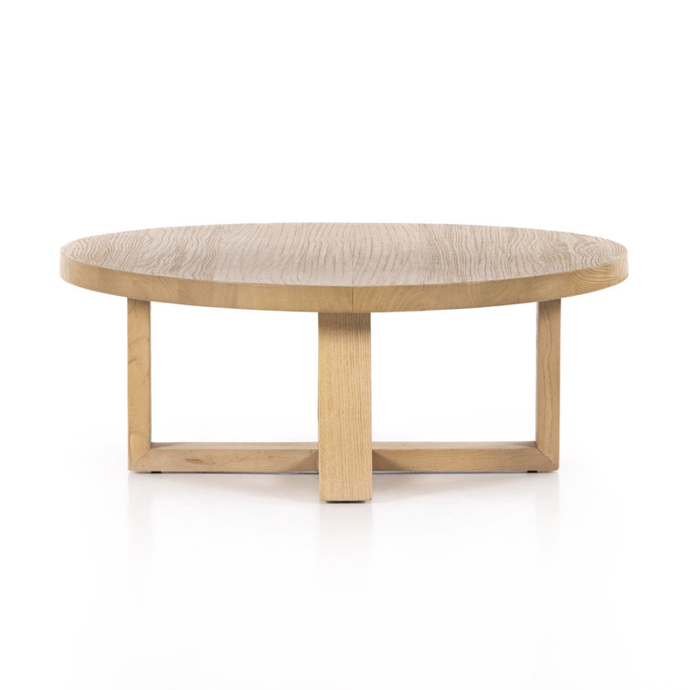 Wells 39'' Natural Brown Wood Round Coffee Table with Storage