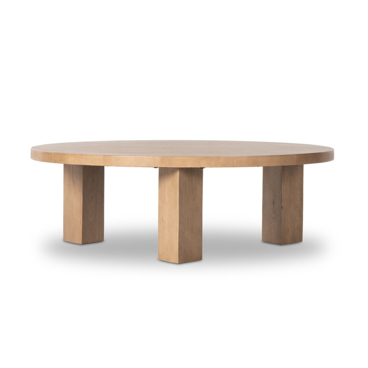 Contemporary Light Brushed Parawood Round Coffee Table, 38"