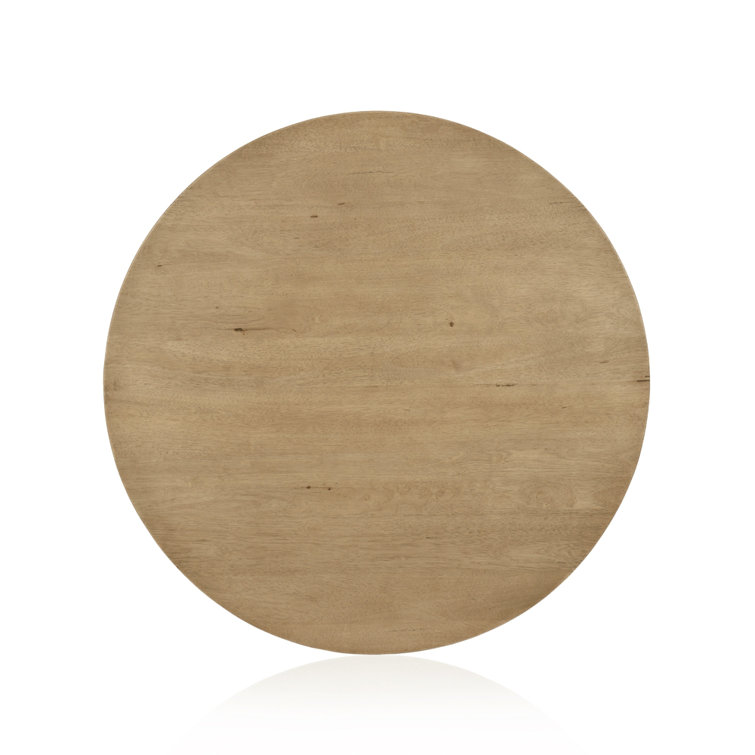 Light Brushed Solid Wood Round Coffee Table with Three Legs