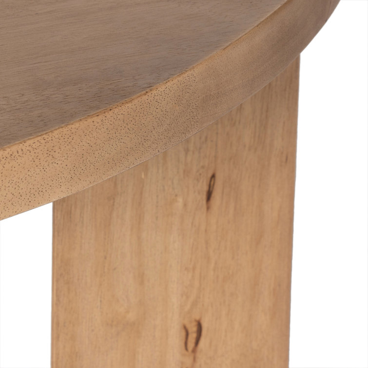 Light Brushed Solid Wood Round Coffee Table with Three Legs