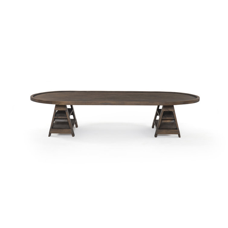 Reclaimed Brown Wood Oval Coffee Table with Storage