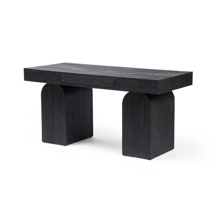 Arched Black Elm Home Office Desk with Sleek Storage Drawer
