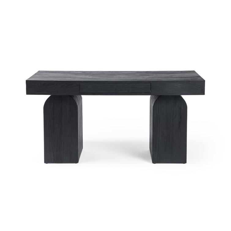 Arched Black Elm Home Office Desk with Sleek Storage Drawer