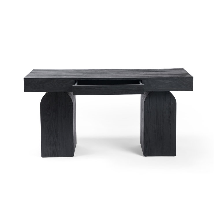 Arched Black Elm Home Office Desk with Sleek Storage Drawer