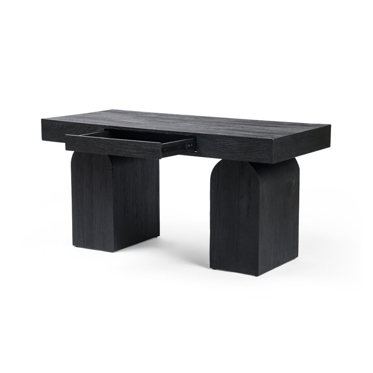 Arched Black Elm Home Office Desk with Sleek Storage Drawer