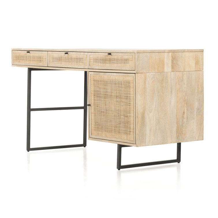 Contemporary 60'' Natural Mango Wood Home Office Desk with Drawers