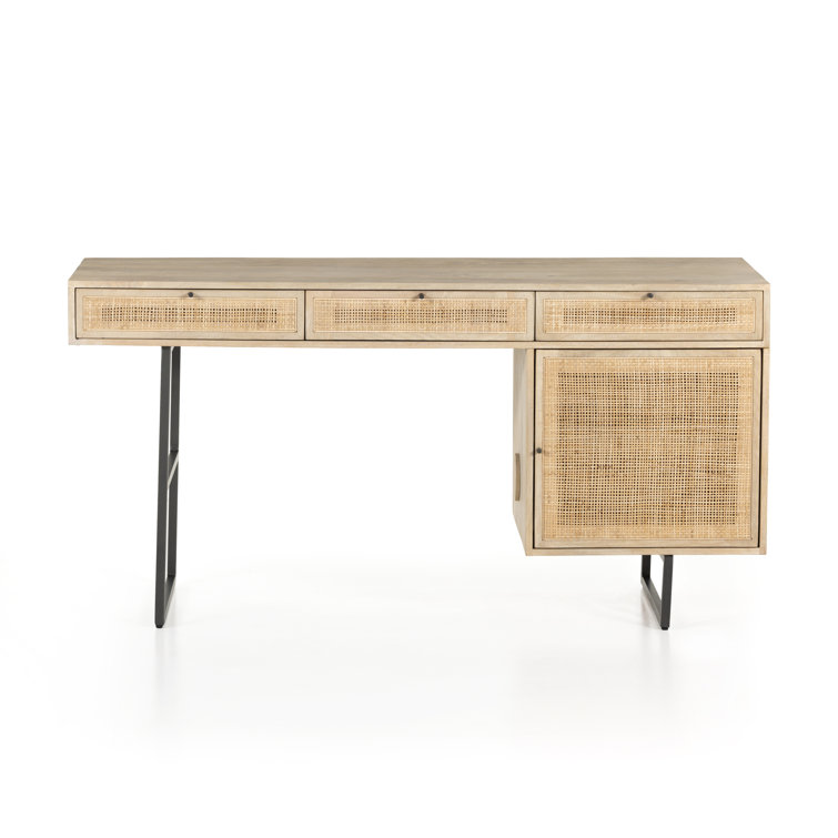 Contemporary 60'' Natural Mango Wood Home Office Desk with Drawers