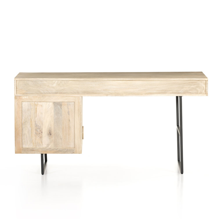 Contemporary 60'' Natural Mango Wood Home Office Desk with Drawers