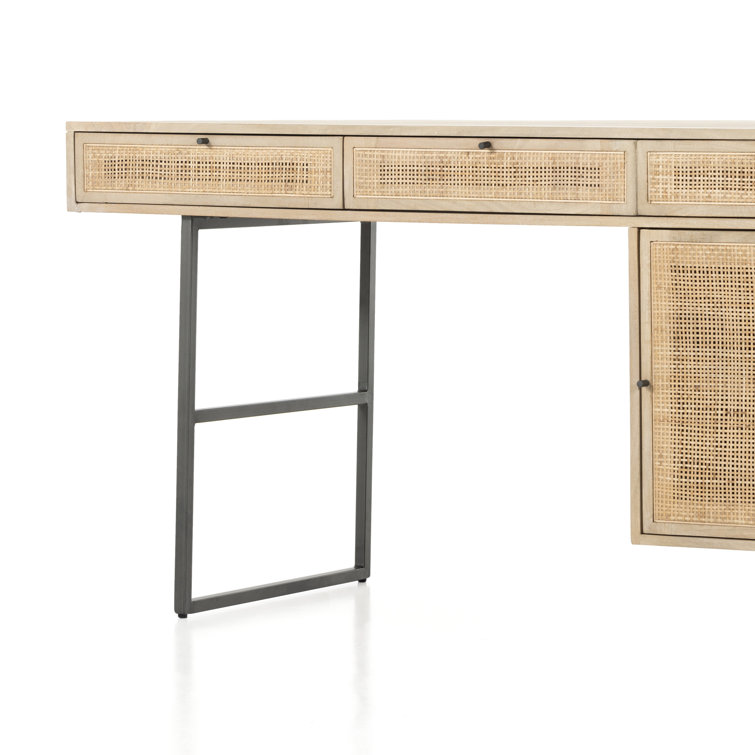 Contemporary 60'' Natural Mango Wood Home Office Desk with Drawers
