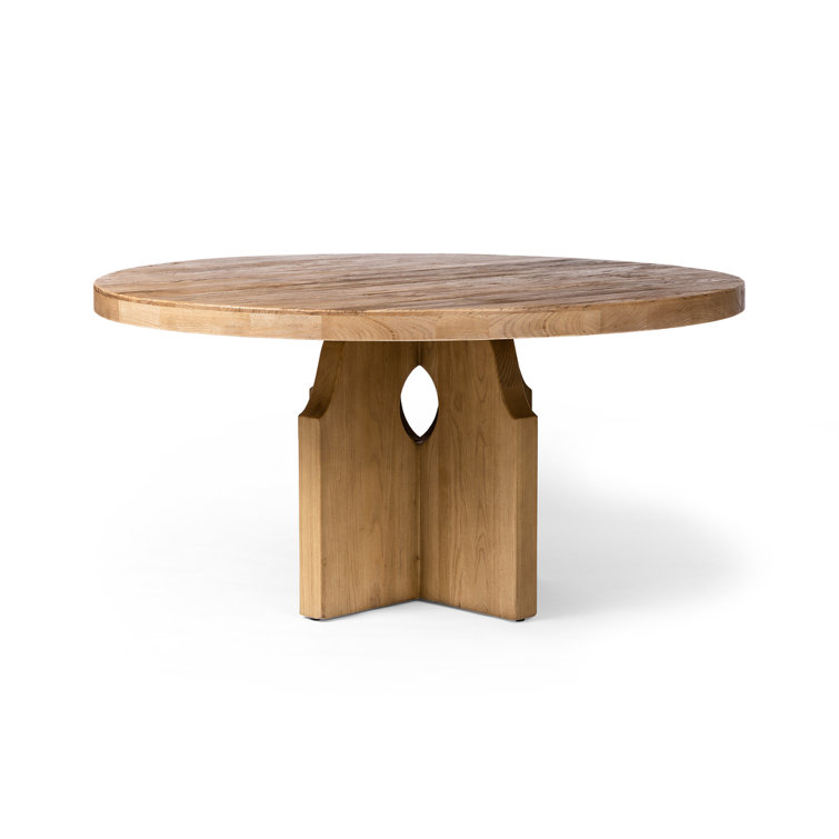 Natural Elm Round Reclaimed Wood Dining Table for Six