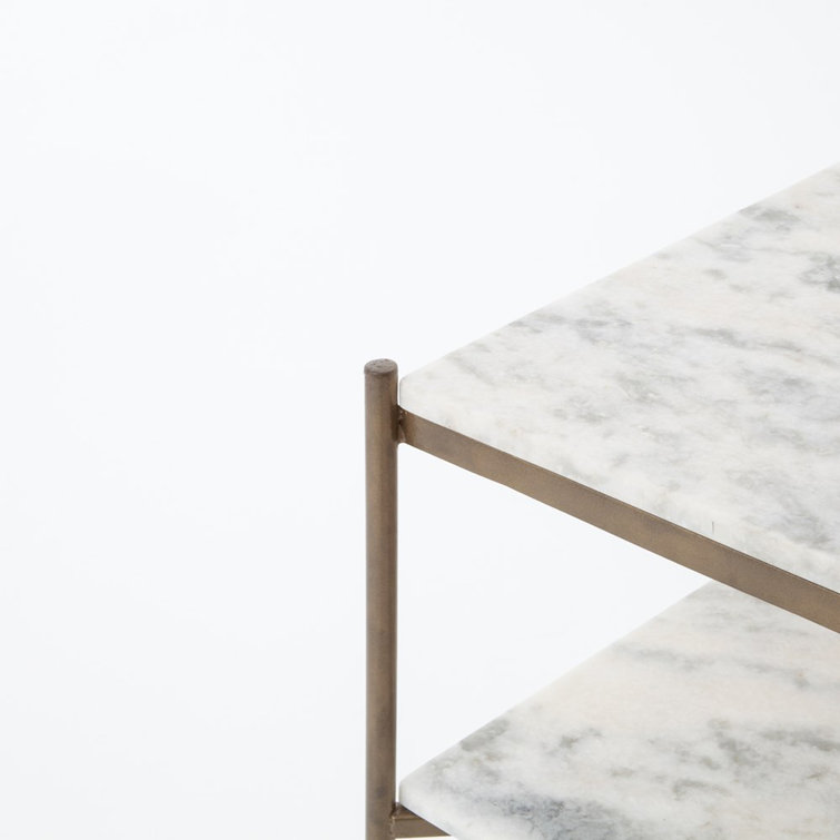 Elegant Gold-White Marble Rectangular Bar Cart with Storage