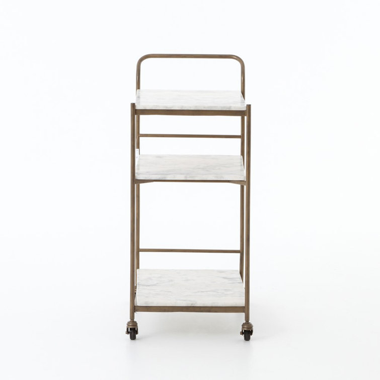 Elegant Gold-White Marble Rectangular Bar Cart with Storage