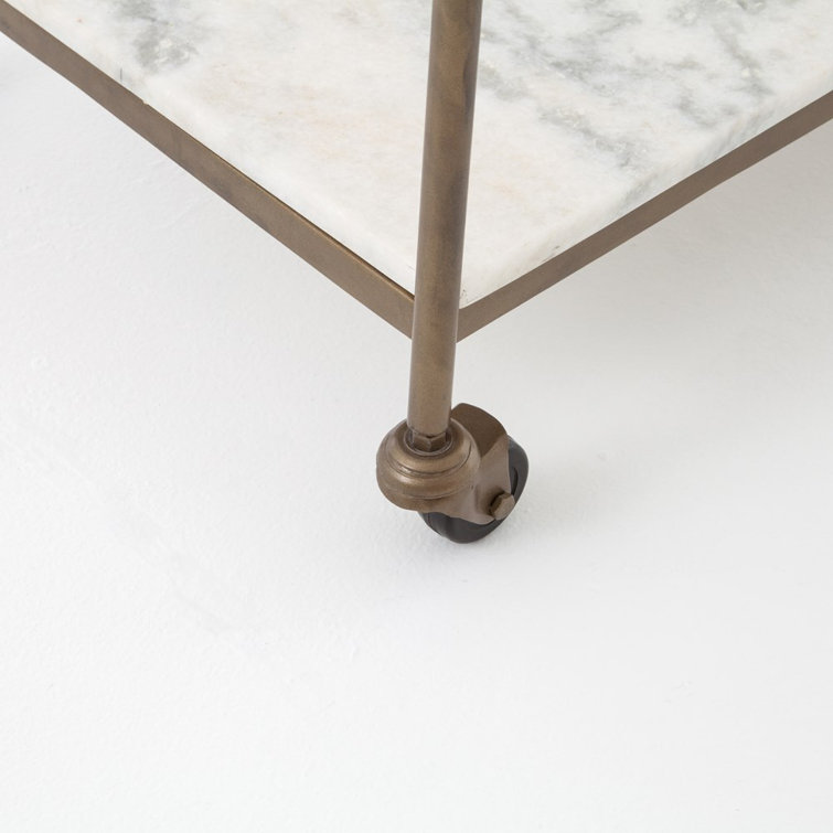 Elegant Gold-White Marble Rectangular Bar Cart with Storage