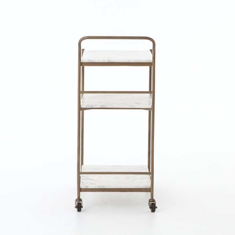Elegant Gold-White Marble Rectangular Bar Cart with Storage