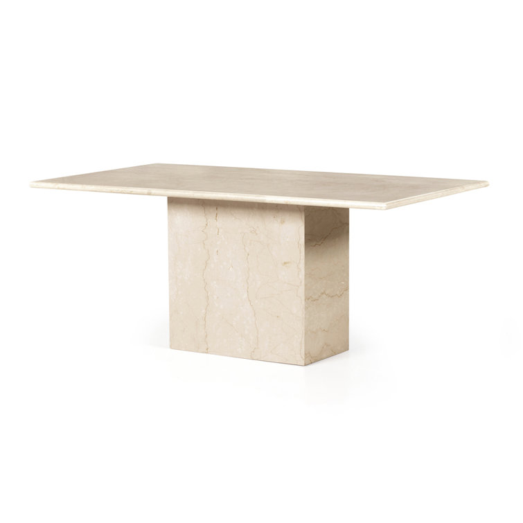 Contemporary Luxe Cream Marble Rectangular Dining Table for Six