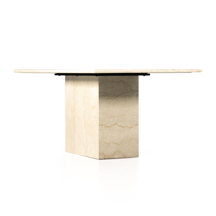Contemporary Luxe Cream Marble Rectangular Dining Table for Six