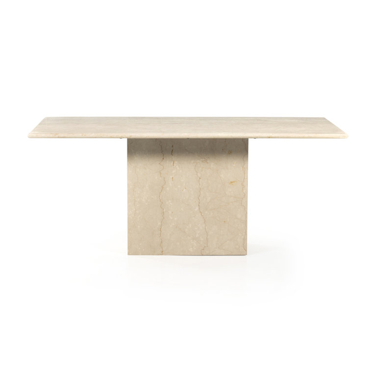 Contemporary Luxe Cream Marble Rectangular Dining Table for Six