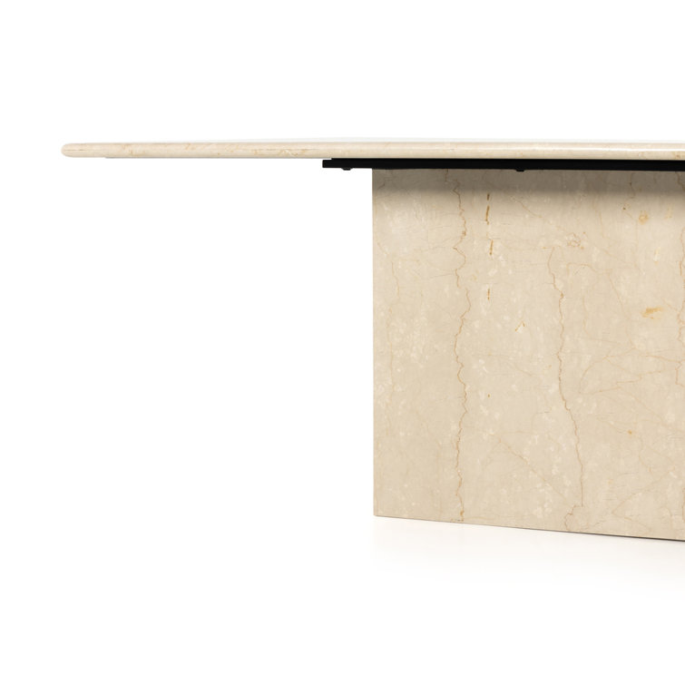 Contemporary Luxe Cream Marble Rectangular Dining Table for Six
