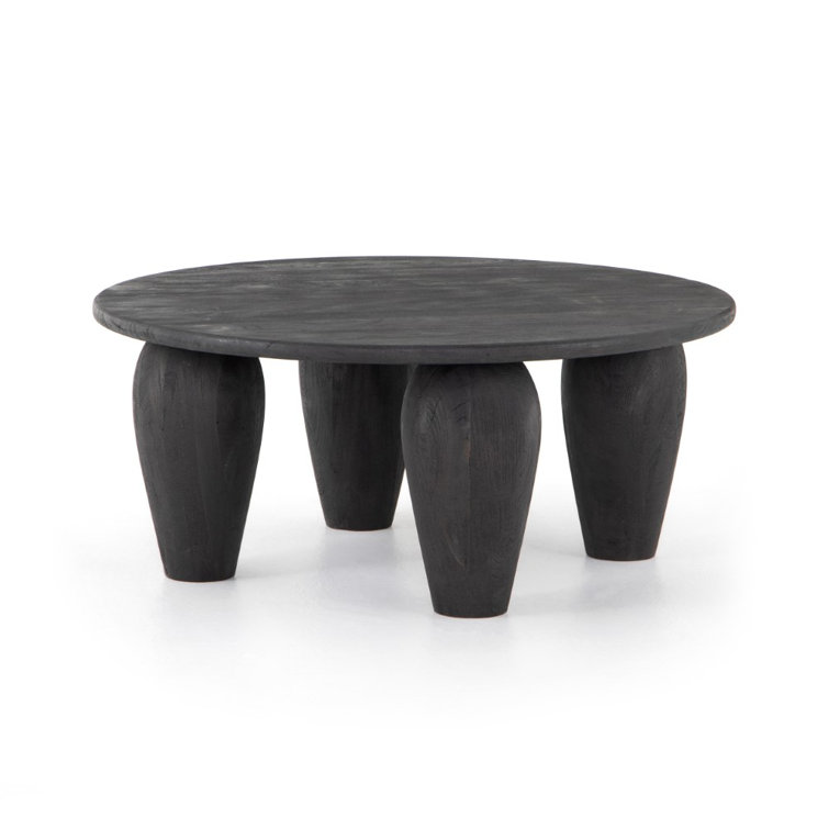 Round Black Reclaimed Wood Coffee Table with Storage