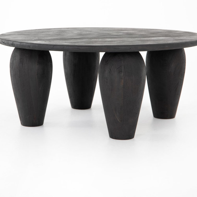 Round Black Reclaimed Wood Coffee Table with Storage