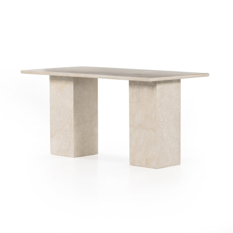 Leonel 60'' Cream Marble Desk with Polished Edges and Drawer