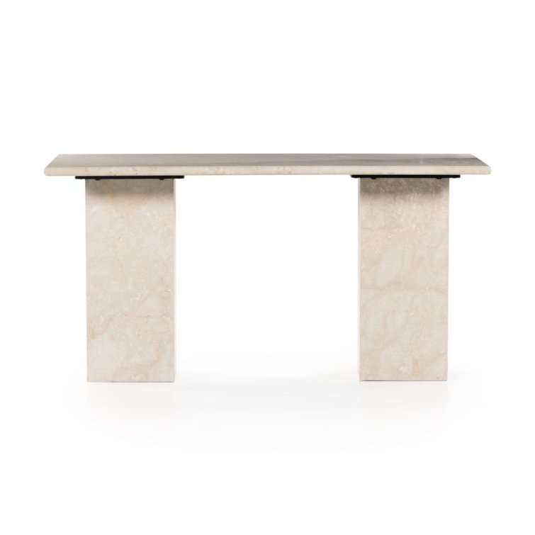 Leonel 60'' Cream Marble Desk with Polished Edges and Drawer