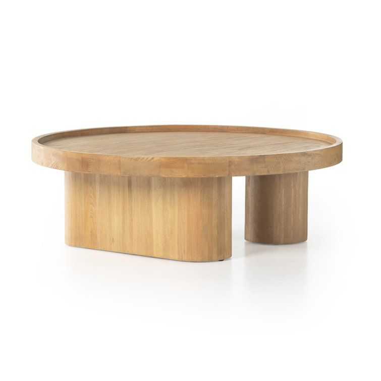 Modern Asymmetrical Round Beechwood Coffee Table with Storage