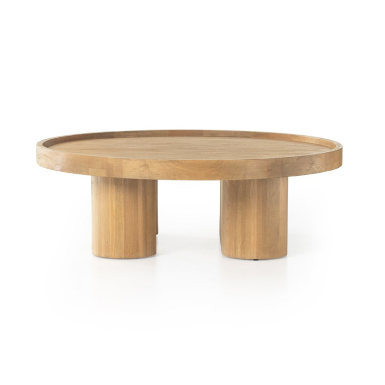 Modern Asymmetrical Round Beechwood Coffee Table with Storage