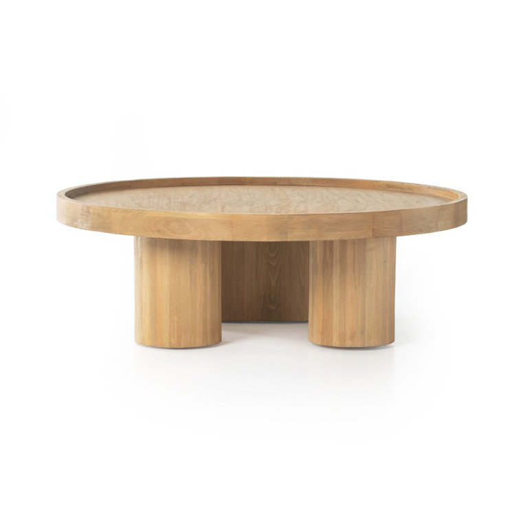 Modern Asymmetrical Round Beechwood Coffee Table with Storage