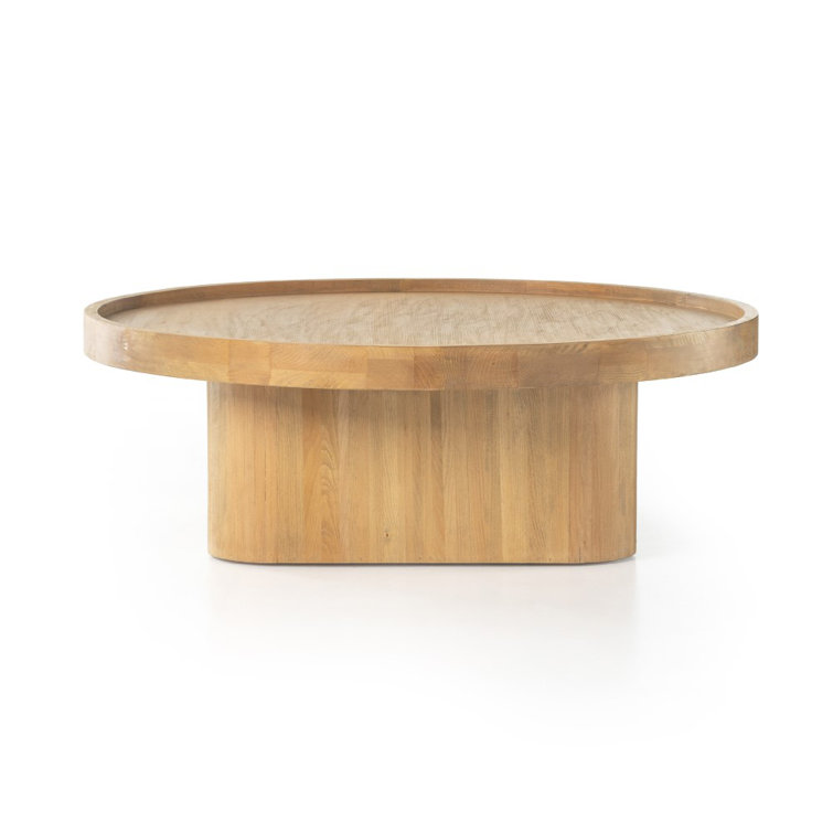 Modern Asymmetrical Round Beechwood Coffee Table with Storage