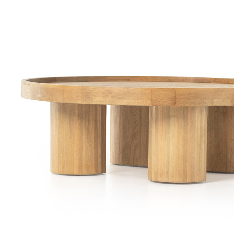 Modern Asymmetrical Round Beechwood Coffee Table with Storage