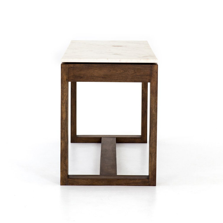 Brown Acacia and White Marble Kitchen Island with Drawers