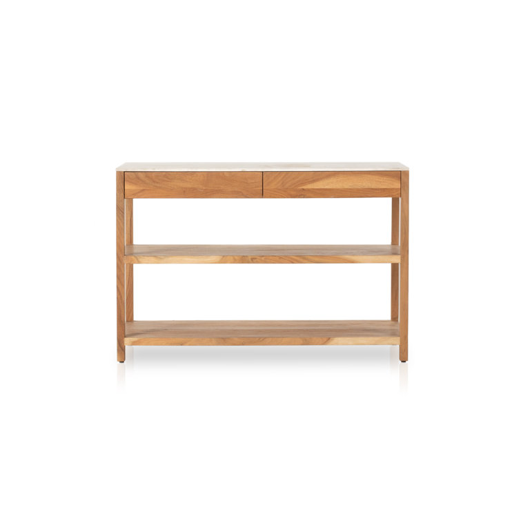 Small Natural Acacia and White Marble Kitchen Island Cart