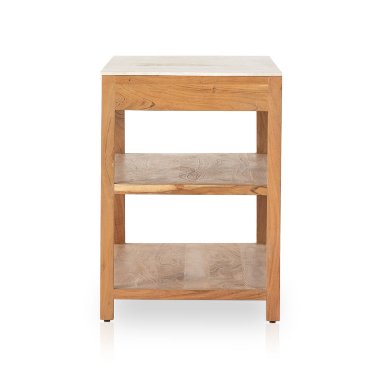 Small Natural Acacia and White Marble Kitchen Island Cart
