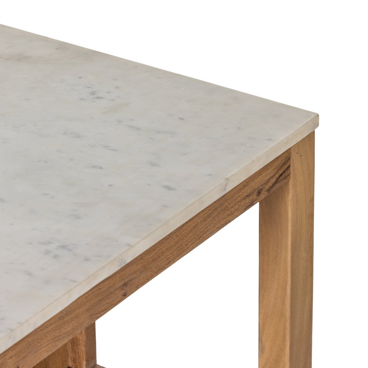 Smoked Acacia and White Marble Kitchen Island with Shelves