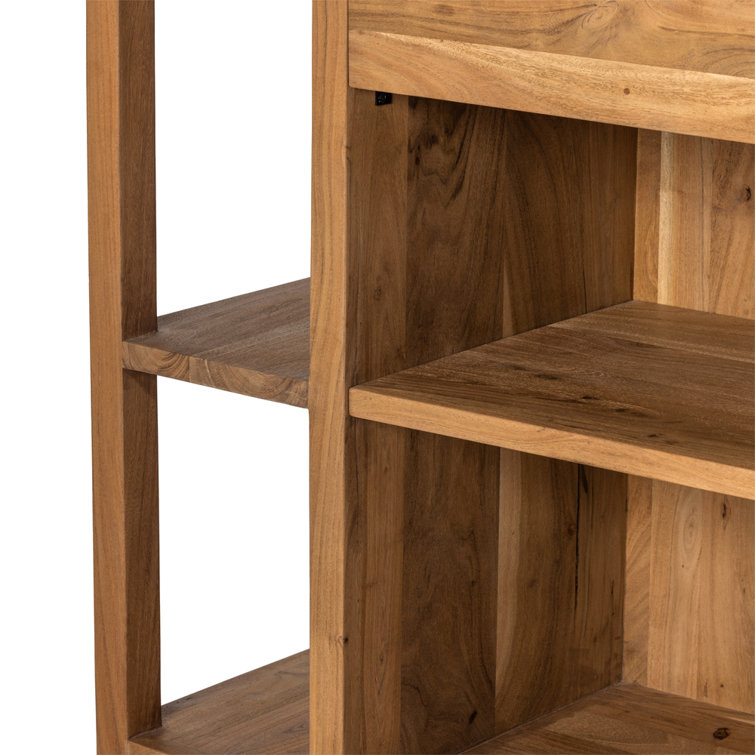 Smoked Acacia and White Marble Kitchen Island with Shelves