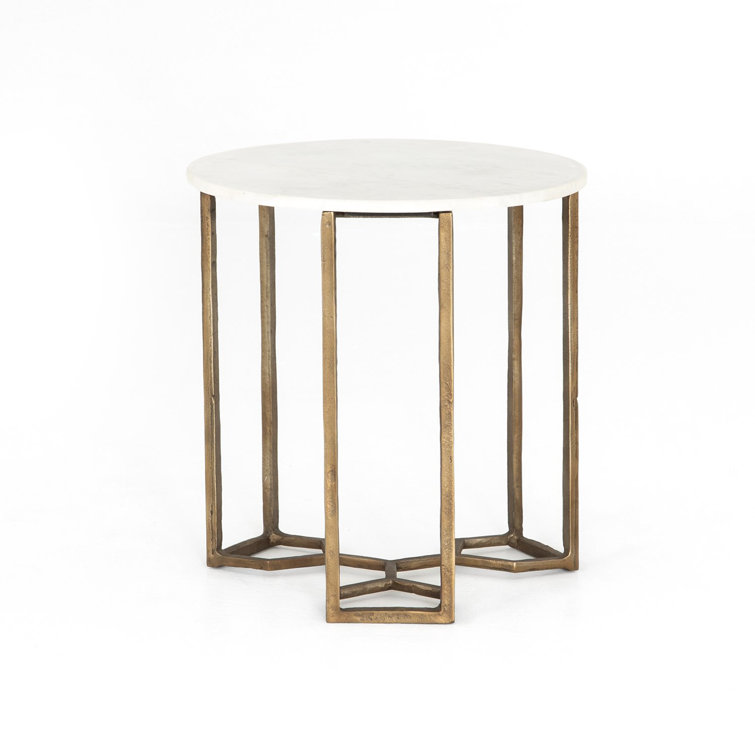 Round White Marble and Gold Metal End Table