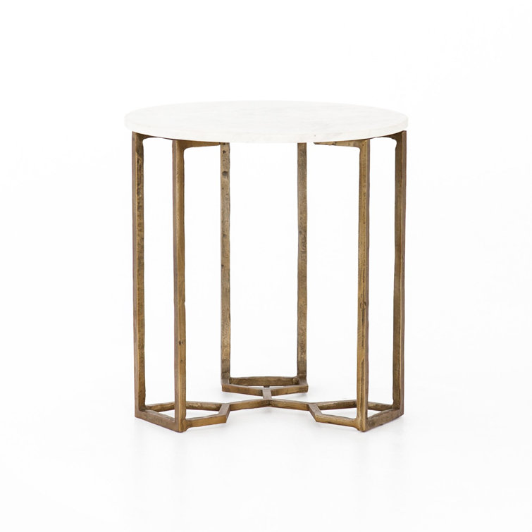 Round White Marble and Gold Metal End Table