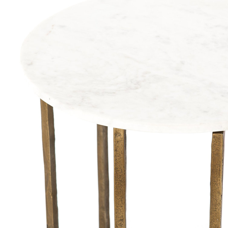 Round White Marble and Gold Metal End Table