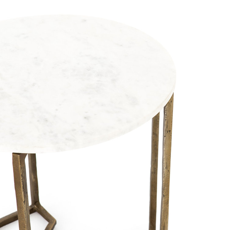 Round White Marble and Gold Metal End Table